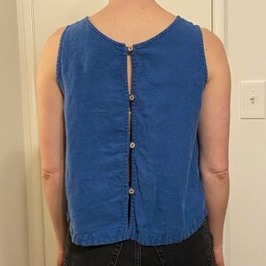 Cobalt Blue Linen Button-Back Top
